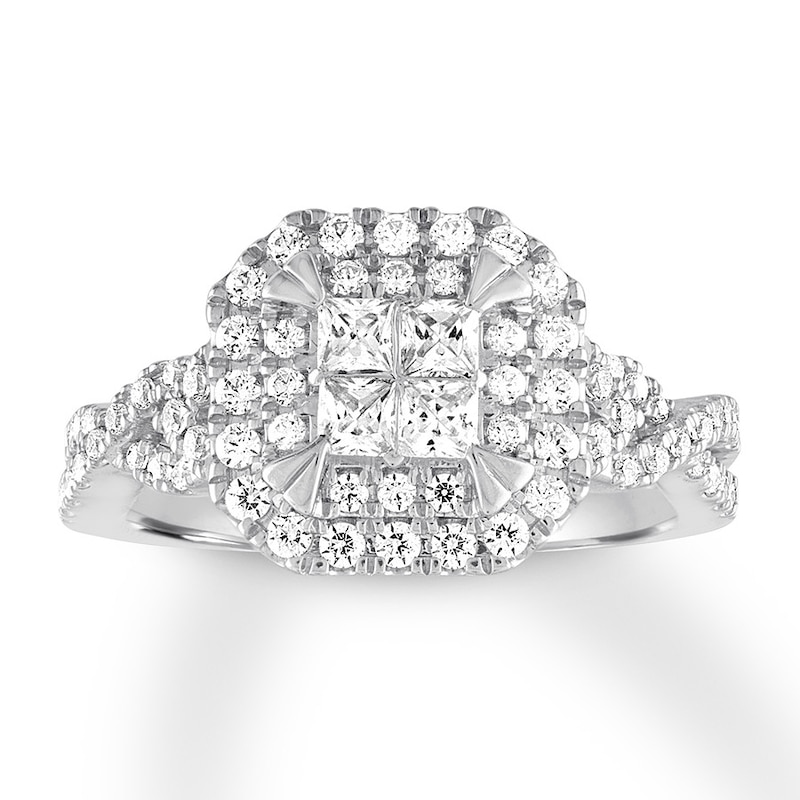 Diamond Engagement Ring 1 ct tw Princess & Round White Gold Plated