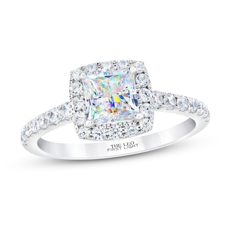 THE LEO First Light Diamond Engagement Ring 1-3/8 ct tw Princess & Round-cut White Gold Plated