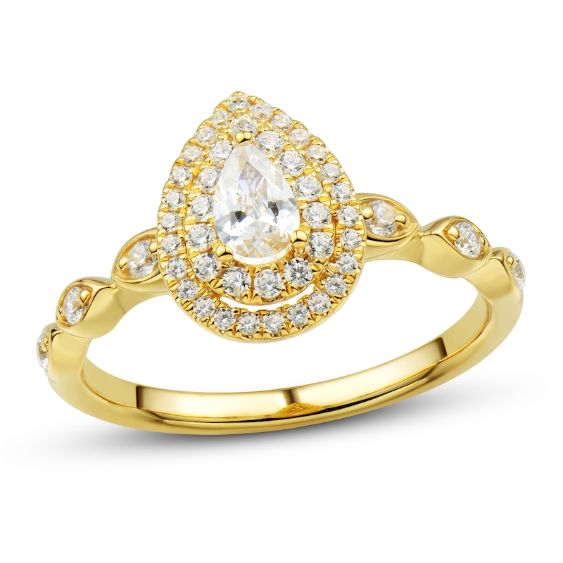 Diamond Engagement Ring 1/2 ct tw Pear & Round Yellow Gold Plated