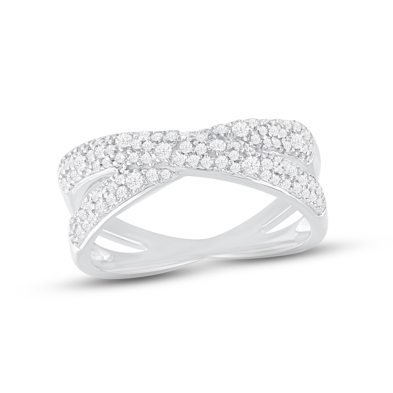 Diamond Criss-Cross Ring 1/2 ct tw Round-cut White Gold Plated