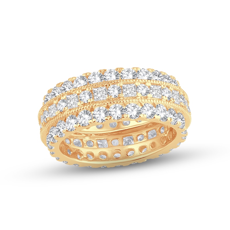 Diamond Eternity Anniversary Ring 4 ct tw Round & Princess-cut Yellow Gold Plated