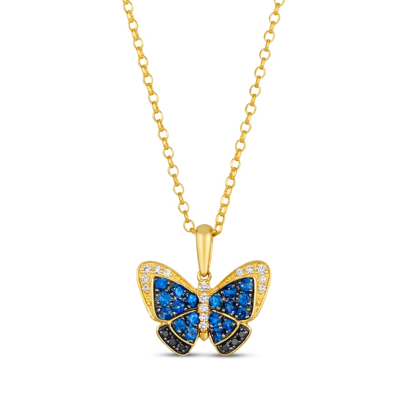 Le Vian Blue Sapphire & Diamond Butterfly Necklace 1/8 ct tw Honey Gold Plated 19"