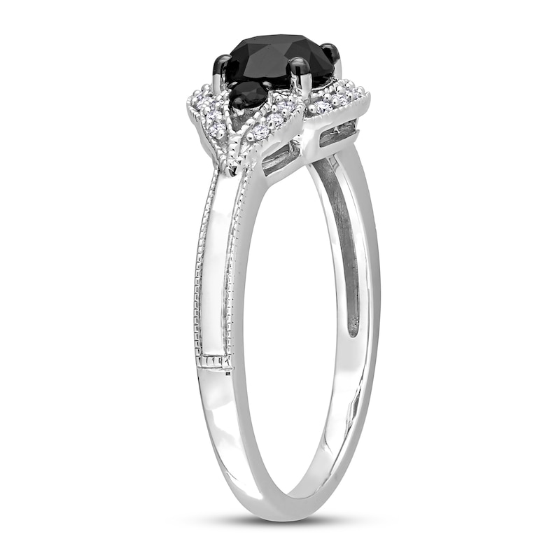 Three-Stone Black & White Diamond Engagement Ring 1/2 ct tw Round-cut White Gold Plated