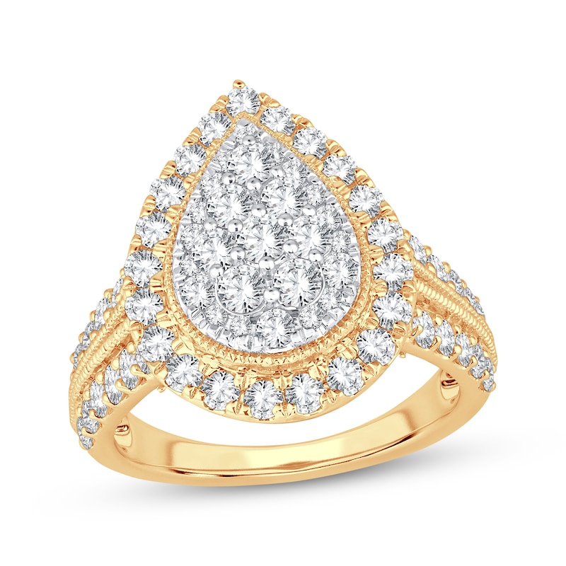 Multi-Diamond Pear Frame Engagement Ring 2 ct tw Yellow Gold Plated