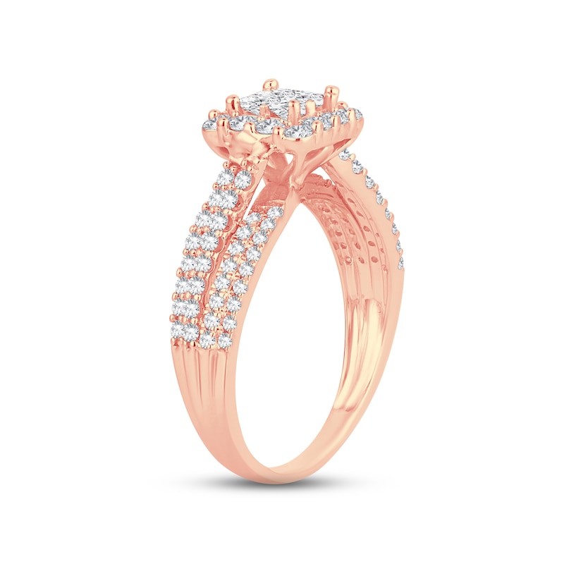 Diamond Engagement Ring 1 ct tw Princess & Round-Cut Rose Gold Plated