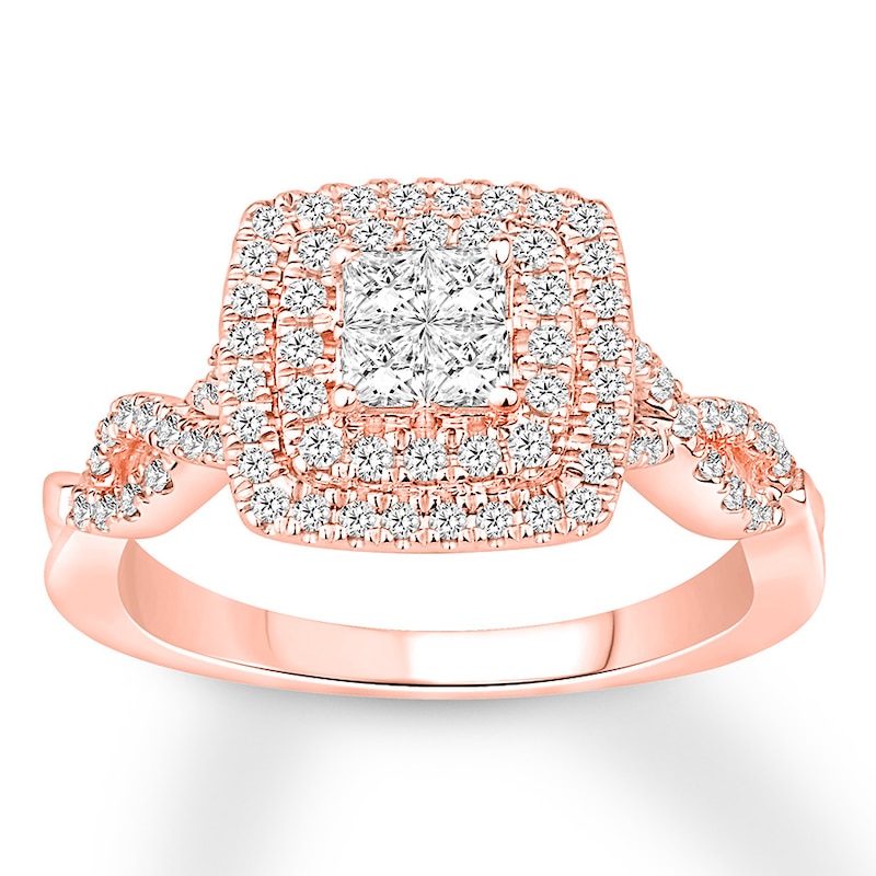 Multi-Stone Princess-cut Diamond Engagement Ring 3/4 carat tw Rose Gold Plated