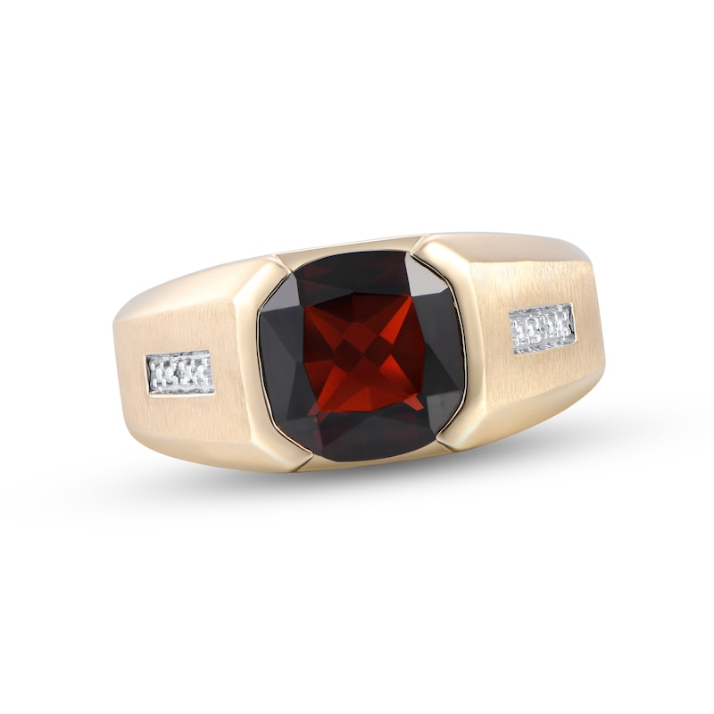 Men's Garnet & Diamond Ring Yellow Gold Plated