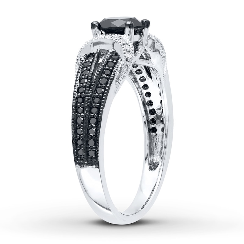 Black/White Diamond Ring 1 ct tw Round-cut White Gold Plated