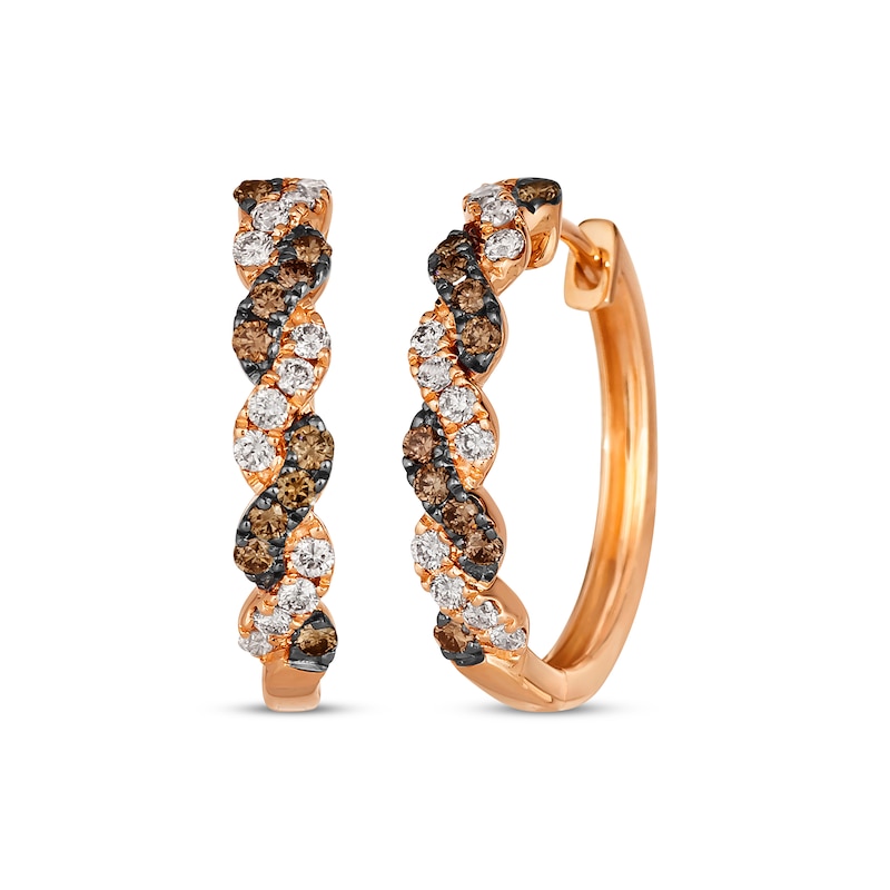 Le Vian Chocolate Twist Diamond Hoop Earrings 3/4 ct tw Strawberry Gold Plated