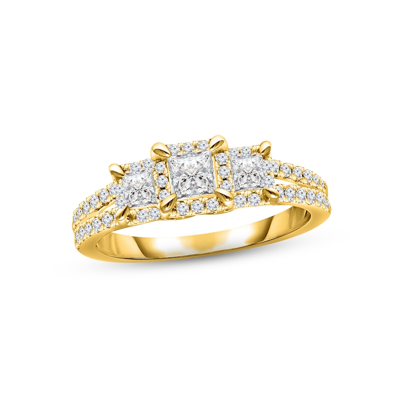 Diamond Three-Stone Engagement Ring 1 ct tw Princess & Round-cut Yellow Gold Plated