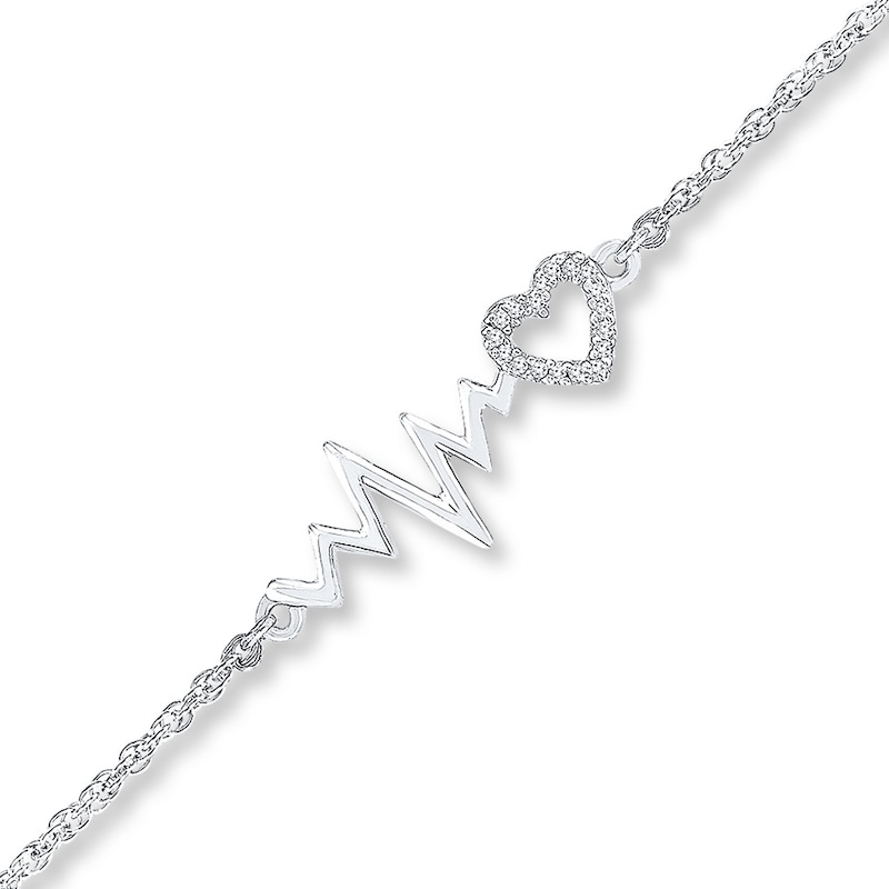 Heartbeat Anklet Diamond Accents Silver Plated