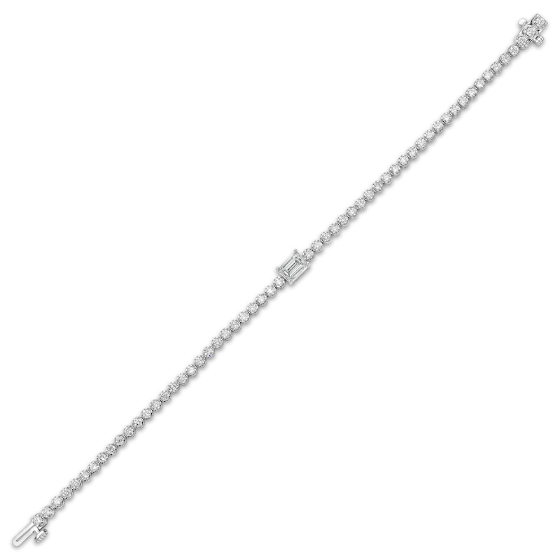Emerald & Round-Cut Diamond Tennis Bracelet 3-1/4 ct tw White Gold Plated 7"