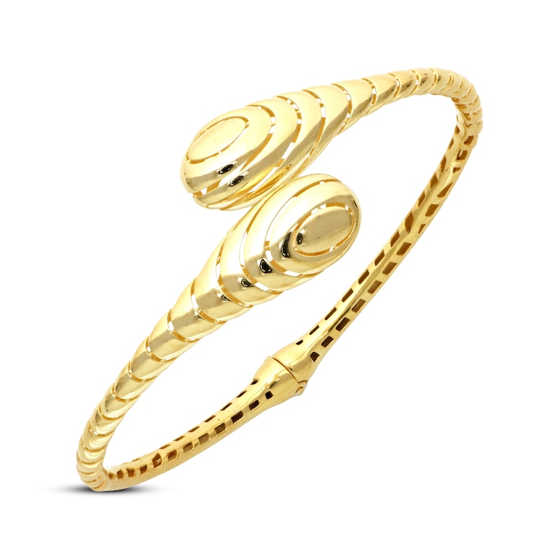 Textured Bulb Bypass Bangle Yellow Gold Plated