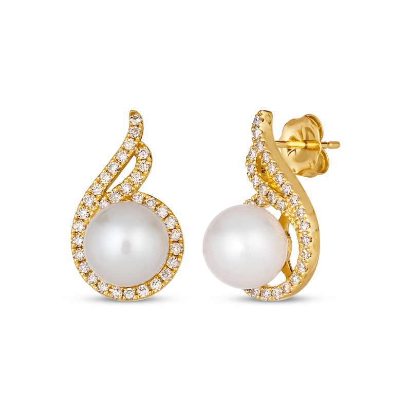 Le Vian Cultured Pearl Swirl Earrings 1/2 ct tw Diamonds Honey Gold Plated