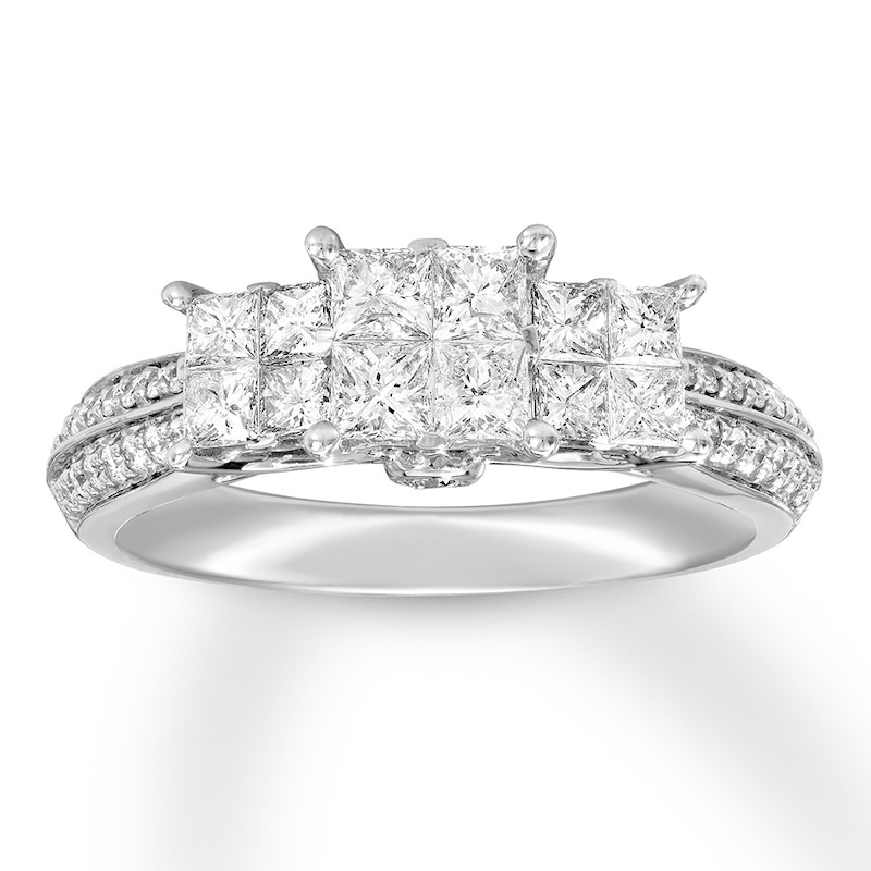 Diamond Engagement Ring 1 ct tw Princess/Round White Gold Plated