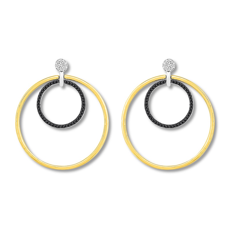 Black Diamond Circle Earrings 1/2 ct tw Two-Tone Gold Plated