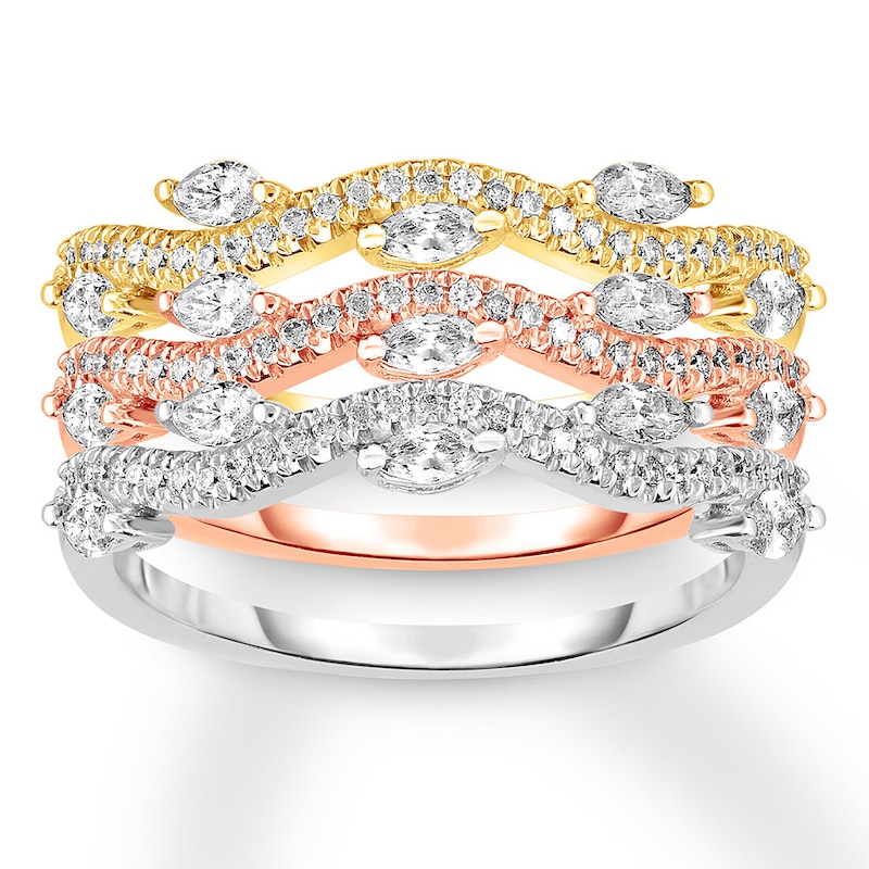 Diamond Ring Stack 1 ct tw Round & Marquise Tri-Color Gold Plated