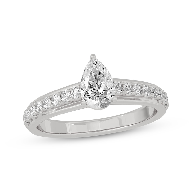 Pear-Shaped & Round-Cut Diamond Engagement Ring 3/4 ct tw White Gold Plated