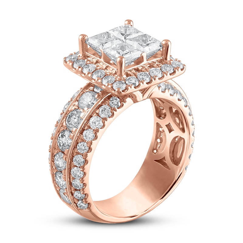 Diamond Engagement Ring 4 ct tw Princess & Round Rose Gold Plated