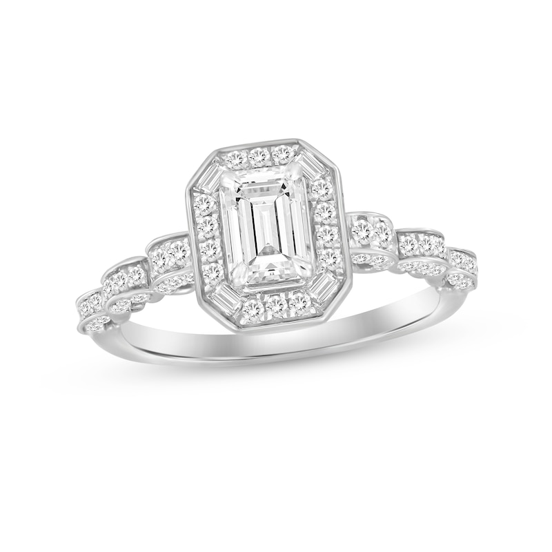 Diamond Engagement Ring 1 ct tw Emerald, Baguette & Round-cut White Gold Plated