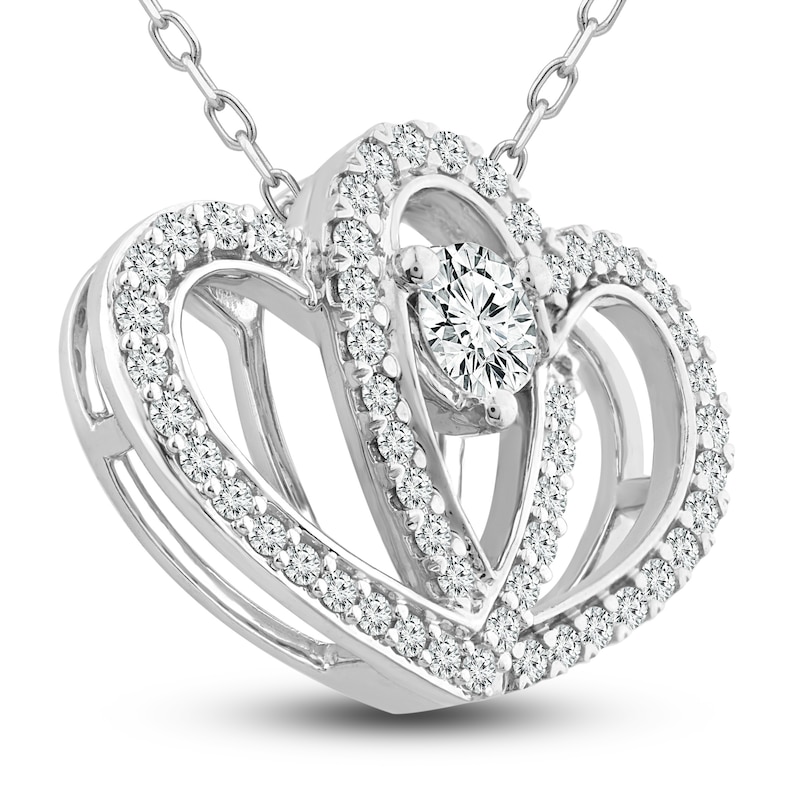Two as One Diamond Heart Necklace 3/4 ct tw Round-Cut White Gold Plated 18"