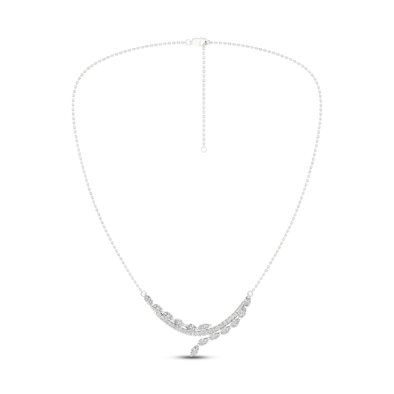 Diamond Swirl Necklace 1-1/2 ct tw Pear, Marquise & Round-cut White Gold Plated 18"
