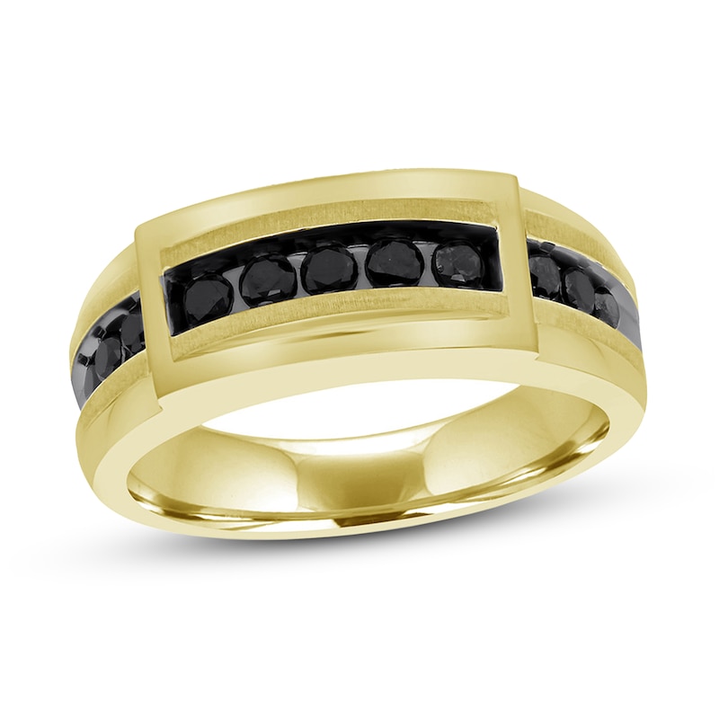 Men's Black Diamond Ring 1/2 ct tw Round-cut Yellow Gold Plated