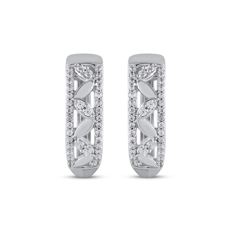 Diamond Leaves Hoop Earrings 1/3 ct tw Round-cut White Gold Plated