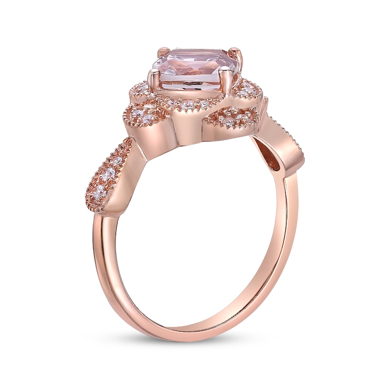 Cushion-Cut Morganite & Diamond Ring 1/6 ct tw Rose Gold Plated