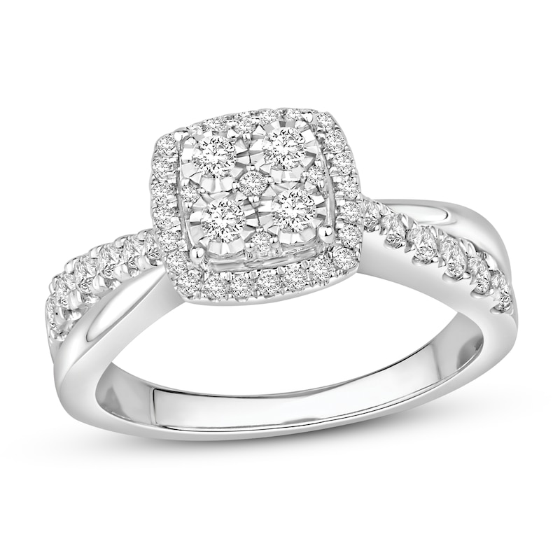 Diamond Engagement Ring 1/2 ct tw Round-cut White Gold Plated