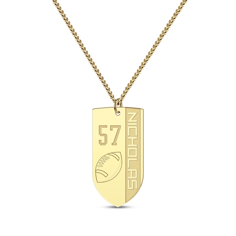 Men's Sport Shield Number & Name Necklace Yellow Gold Plated 22"