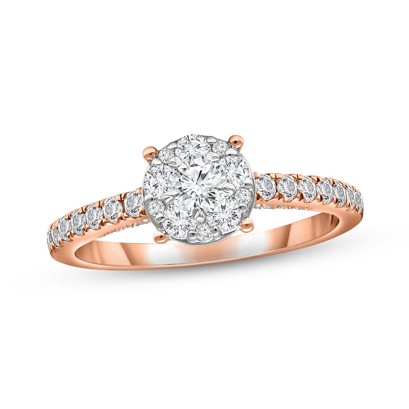 Multi-Diamond Engagement Ring 1 ct tw Round-cut Rose Gold Plated