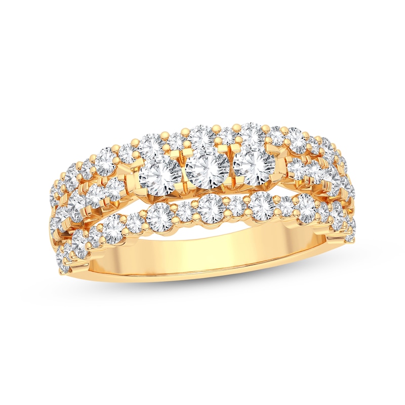 Diamond Three-Row Anniversary Band 1 ct tw Round-cut Yellow Gold Plated