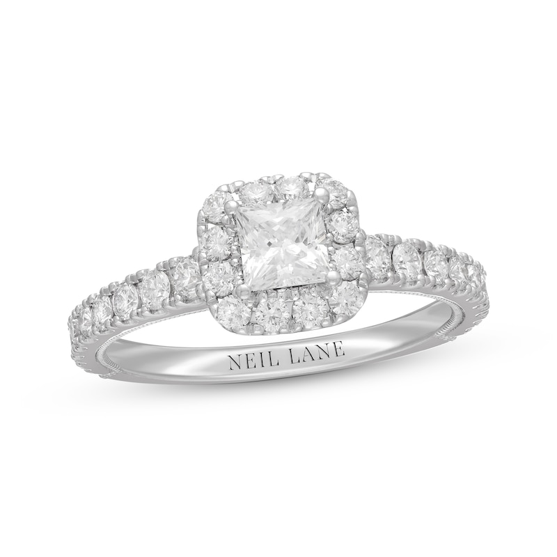 Neil Lane Diamond Engagement Ring 1-1/8 ct tw Princess & Round-cut White Gold Plated