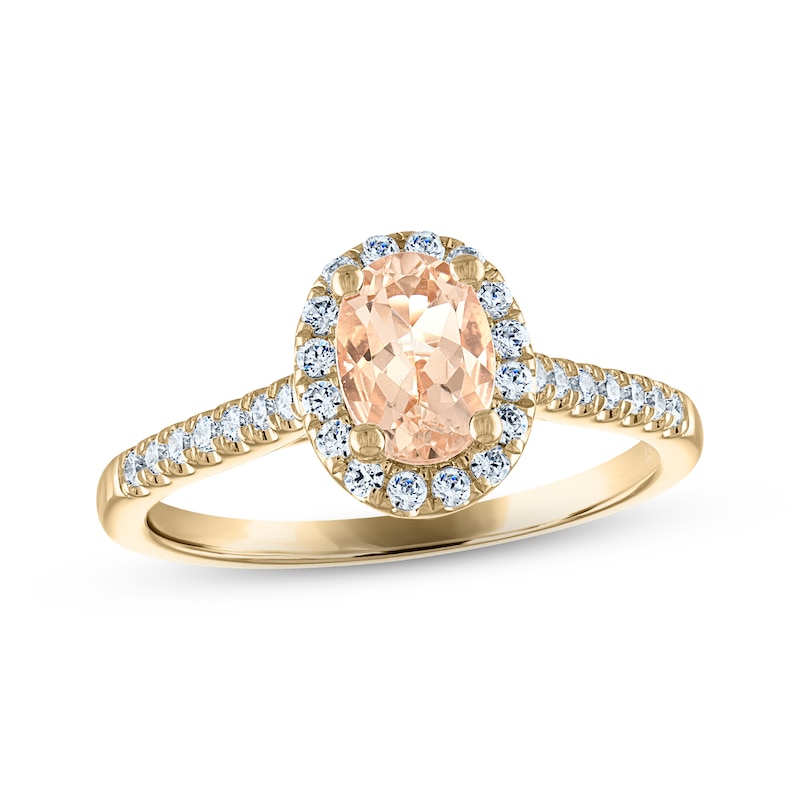 Morganite & Diamond Oval Halo Engagement Ring 1/4 ct tw Round-cut Yellow Gold Plated