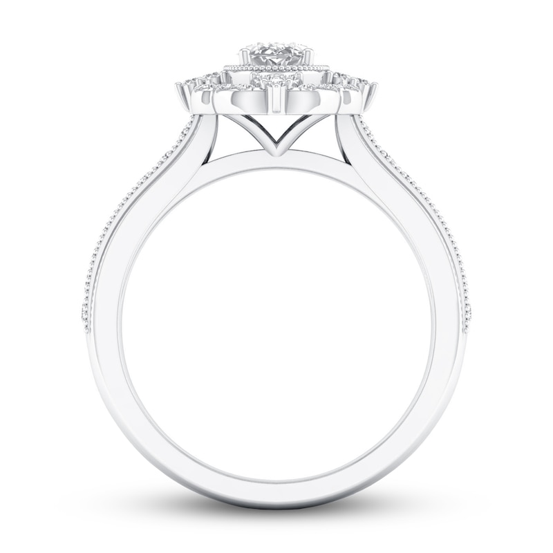 Diamond Engagement Ring 7/8 ct tw Oval & Round-cut White Gold Plated