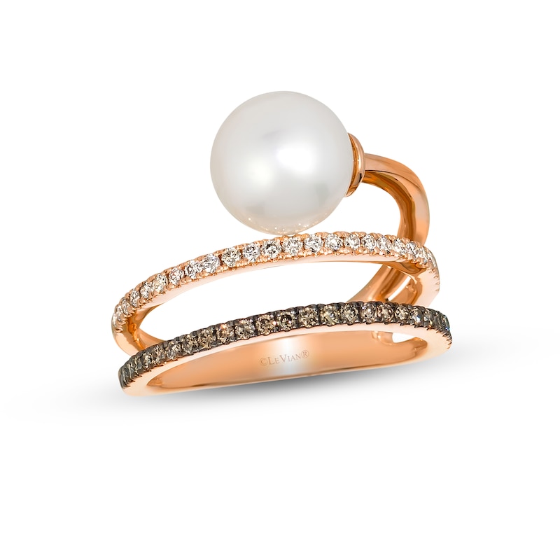 Le Vian Cultured Pearl Ring 1/3 ct tw Diamonds Strawberry Gold Plated
