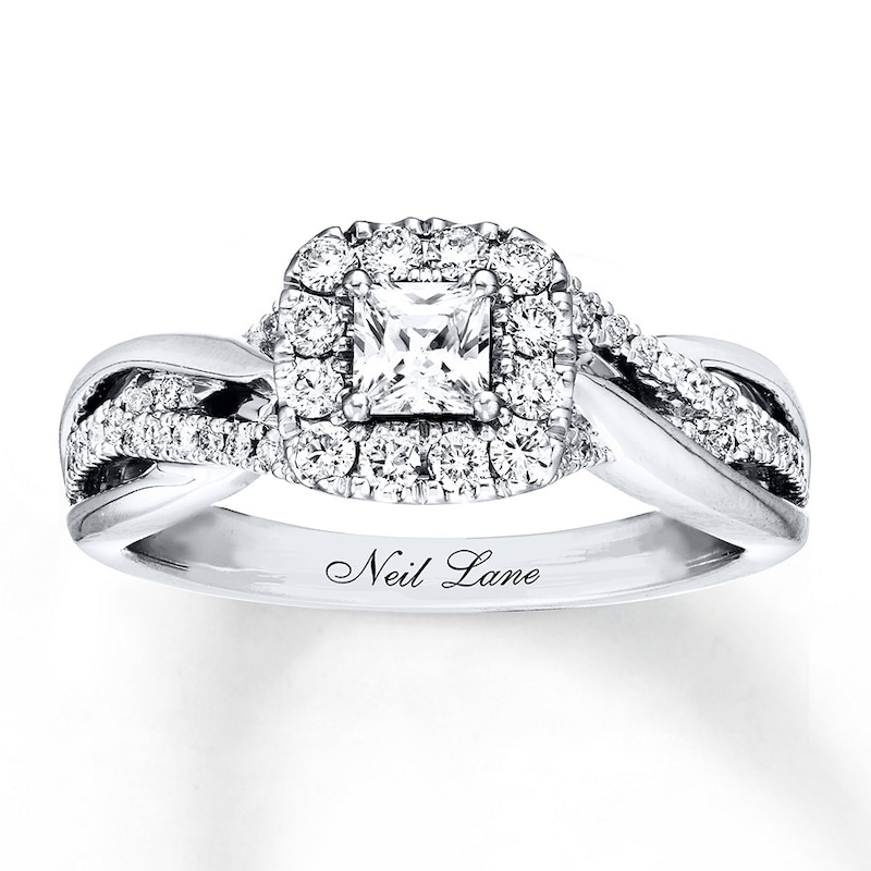 Neil Lane Engagement Ring 5/8 ct tw Princess & Round-cut Diamonds White Gold Plated