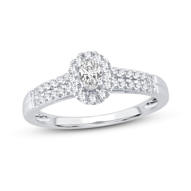 Diamond Engagement Ring 3/8 ct tw Oval & Round White Gold Plated