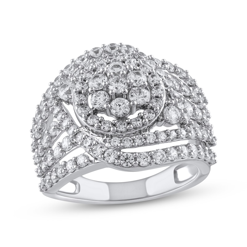 Diamond Flower Halo Swirl Ring 2 ct tw White Gold Plated