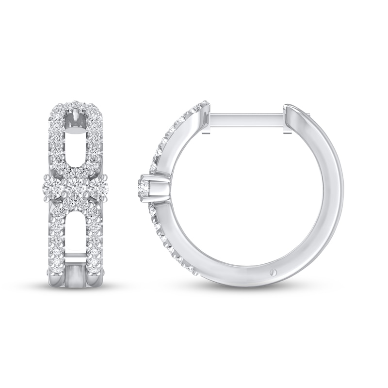 Diamond Three-Stone Huggie Hoop Earrings 1/3 ct tw Round-cut White Gold Plated