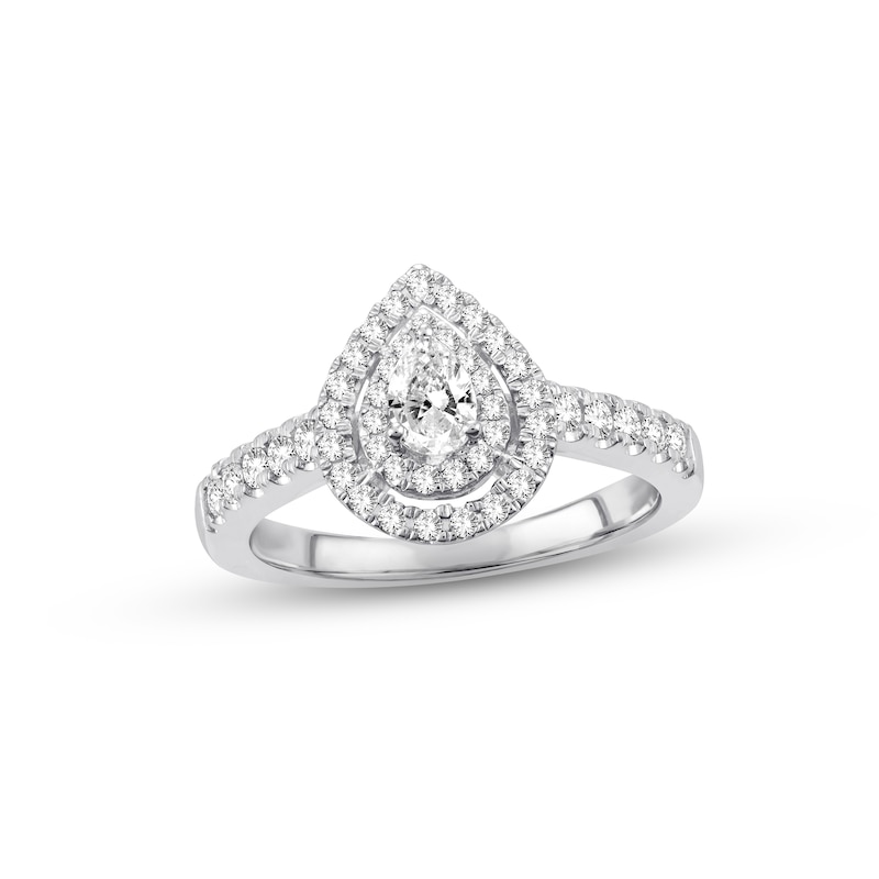 Diamond Engagement Ring 1/2 ct tw Pear & Round-cut White Gold Plated
