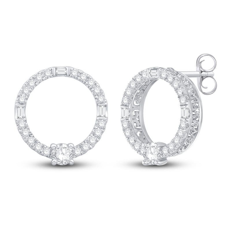 Neil Lane Diamond Circle Earrings 1/2 ct tw Round & Baguette-Cut White Gold Plated