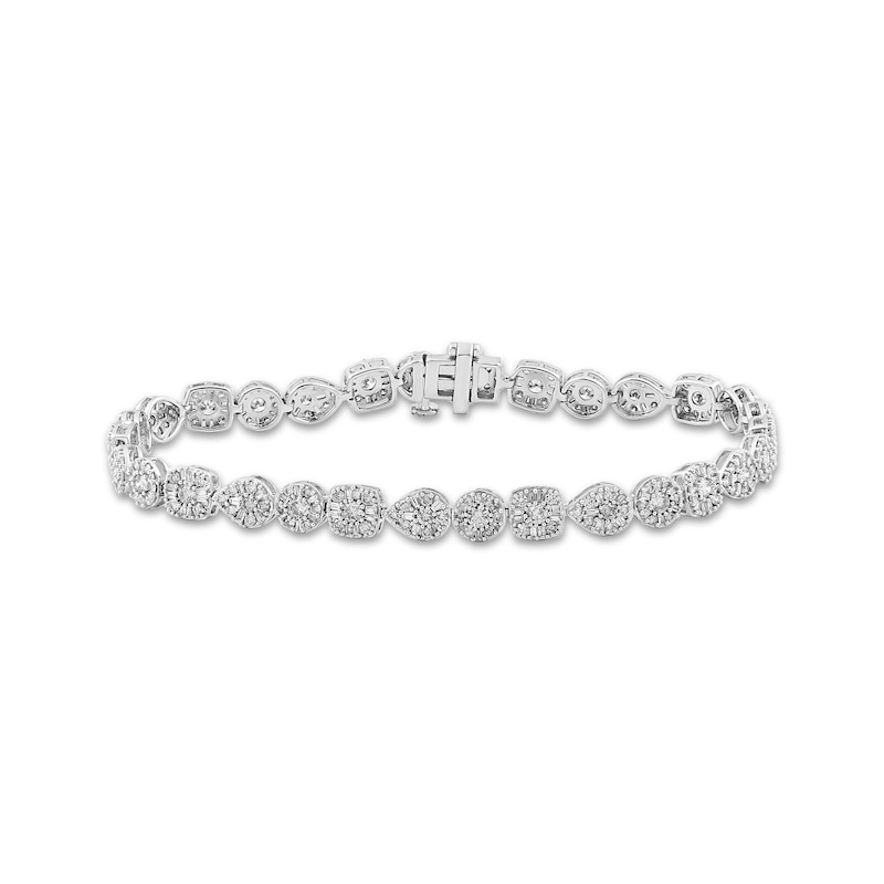 Baguette & Round-Cut Multi-Diamond Shapes Bracelet 4 ct tw White Gold Plated 7.5"