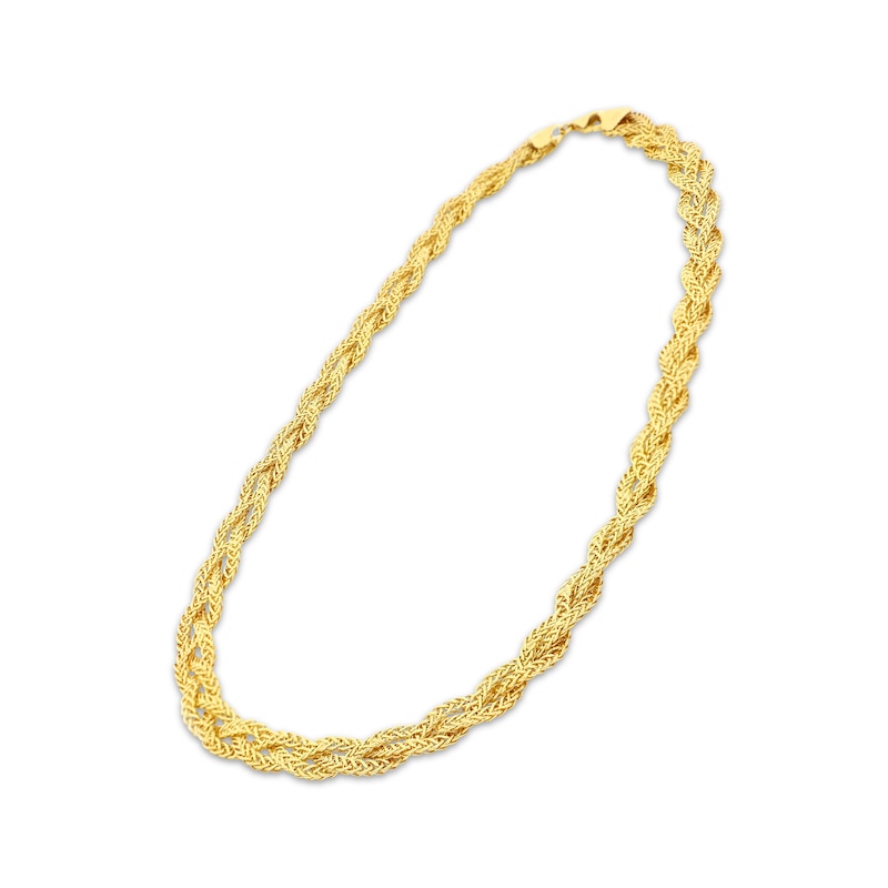 Braided Hollow Chain Necklace Yellow Gold Plated 17"