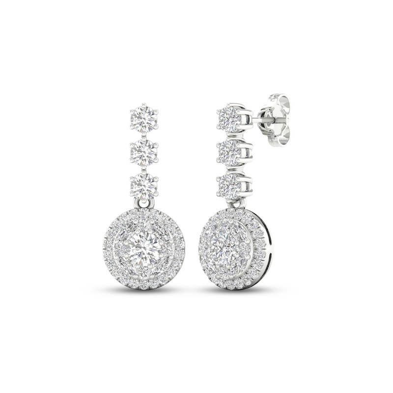 Multi-Diamond Drop Earrings 2 ct tw Round & Marquise-cut White Gold Plated