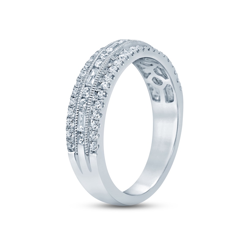 Diamond Anniversary Ring 5/8 ct tw Round & Baguette-cut White Gold Plated