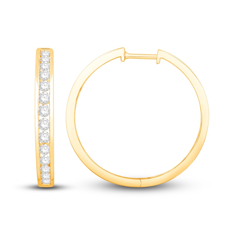 Diamond Hoop Earrings 1 ct tw Round-cut Yellow Gold Plated