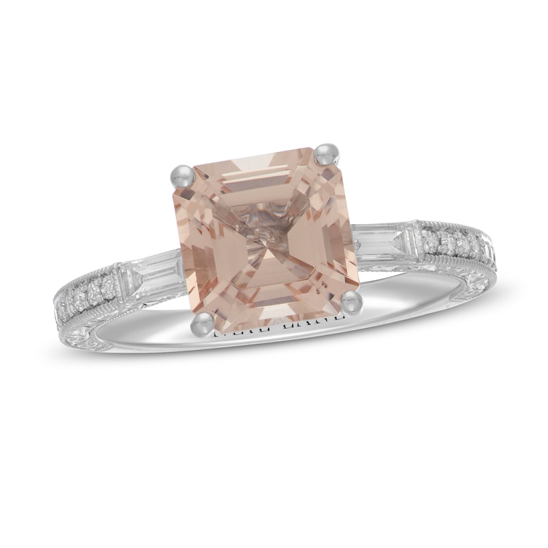 Neil Lane Square Emerald-cut Morganite Engagement Ring 3/8 ct tw Diamonds White Gold Plated
