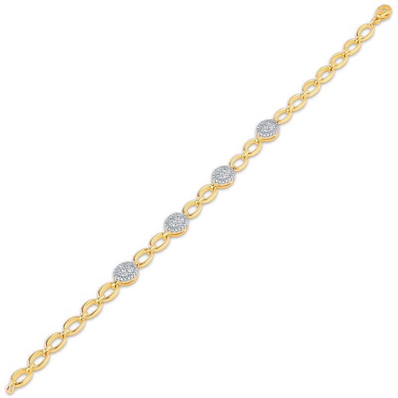 Diamond Oval Link Station Bracelet 1/2 ct tw Yellow Gold Plated 7.25"